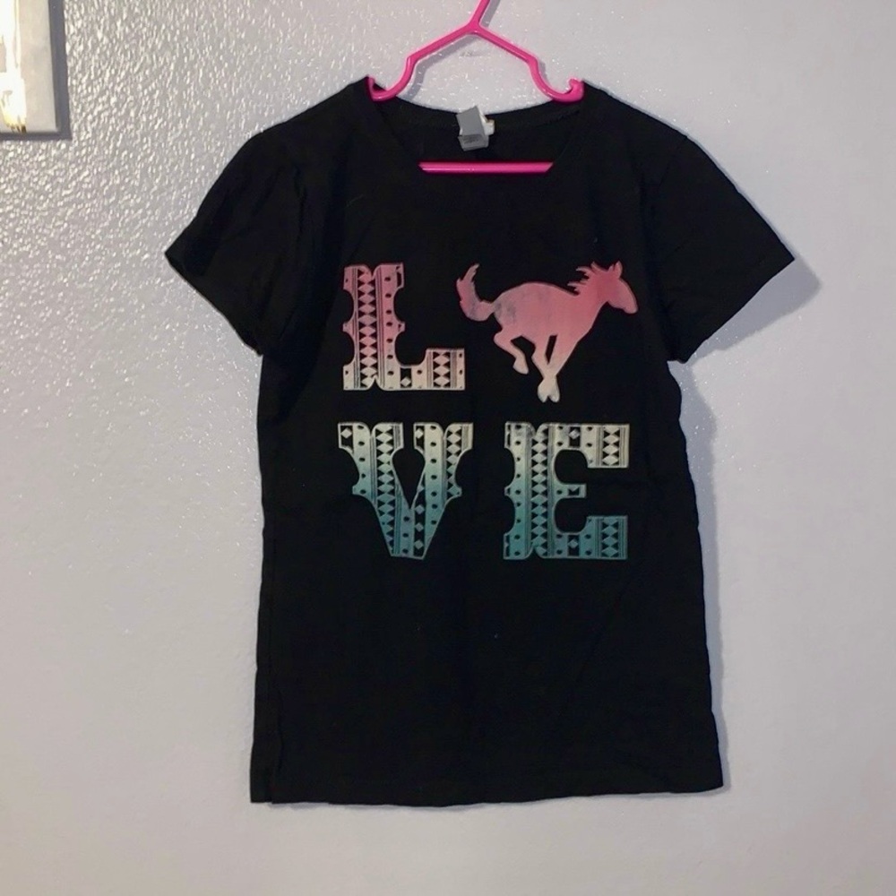 Fifth Sun Love Horses Black Short Sleeve Shirt